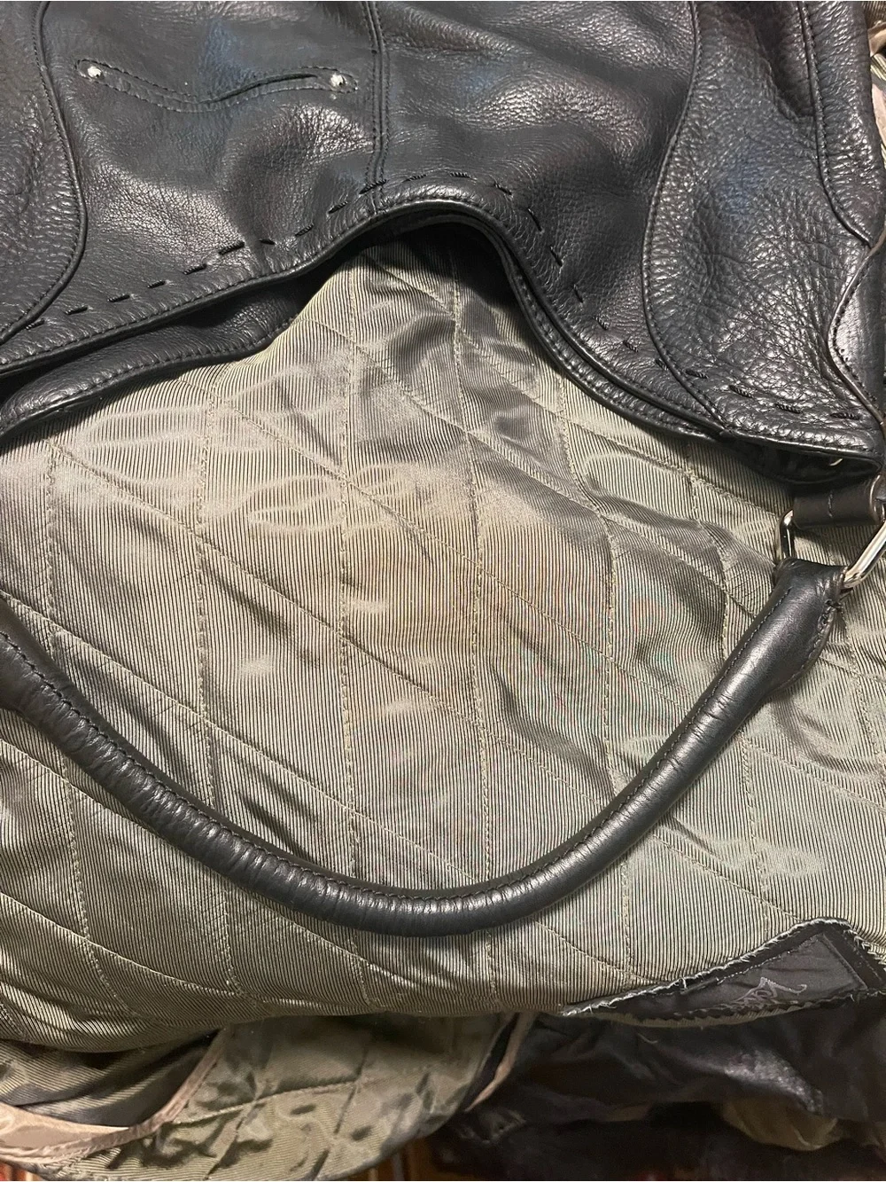 B. makowsky Black Leather Hobo with Silver-Tone Grommets